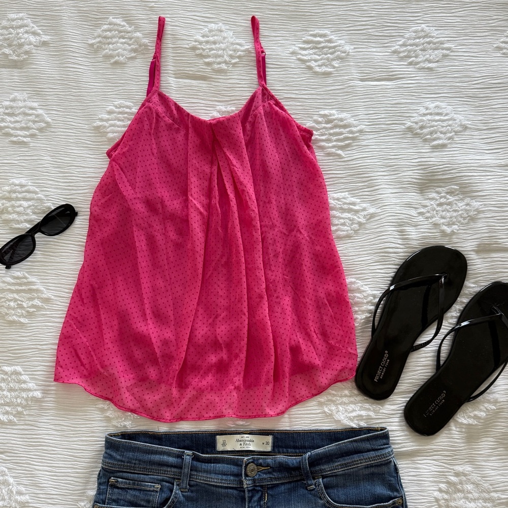 Y2K New York & Company Pink Pleated Camisole with Polka Dots